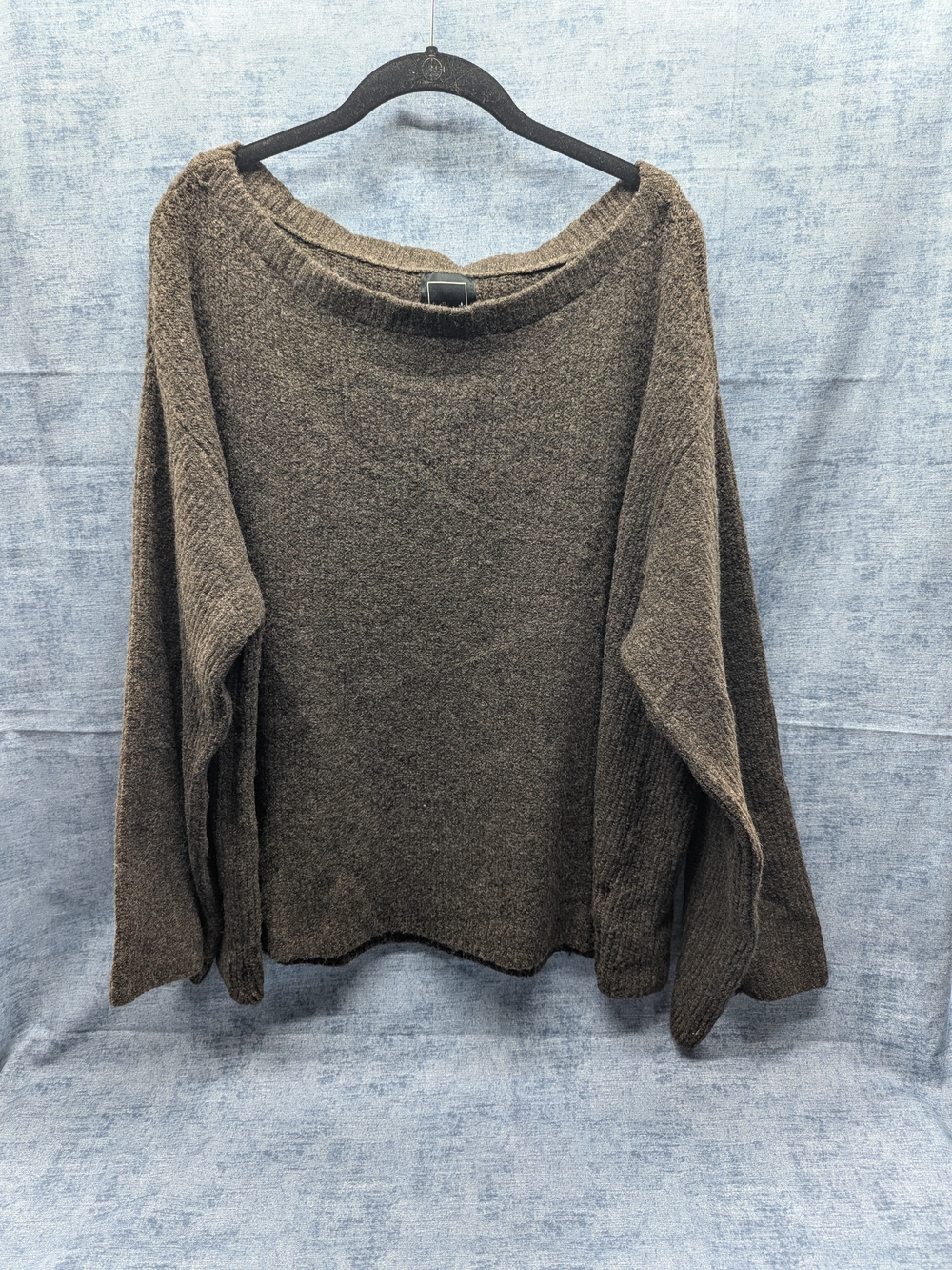 Lily & Lottie Oversized Knit Sweater Boat Neck Medium Brown Comfort Cabincore